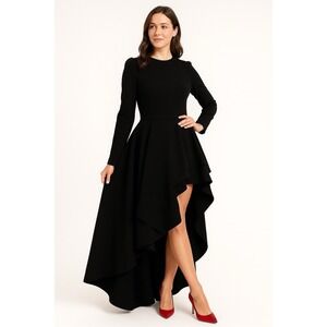 Victorian Ruffle High Low Maxi Dress Asymmetrical Bodycon Long Sleeve Black XL